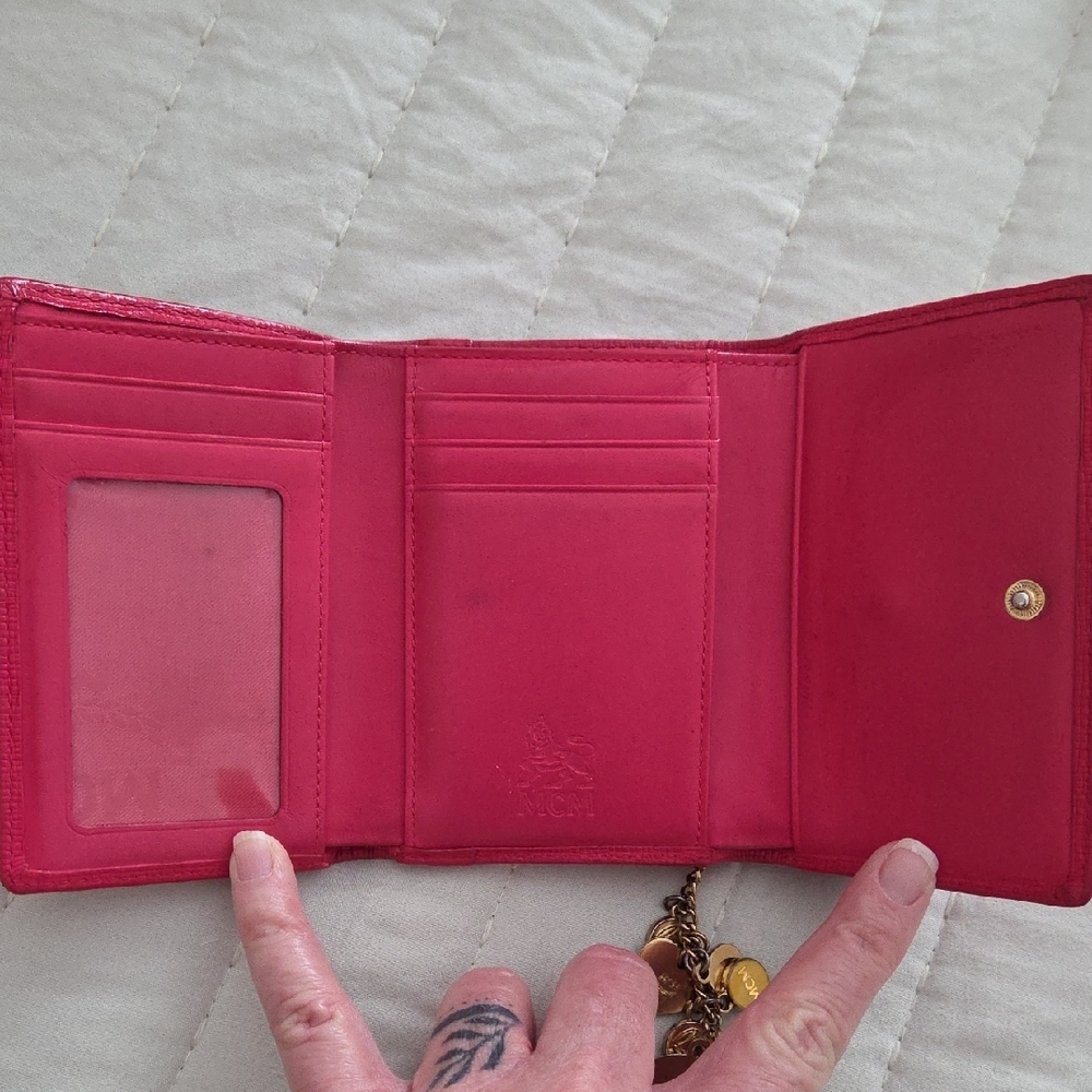 MCM Pink Tri-fold Wallet with Gold Charms Details - Picture 8 of 9